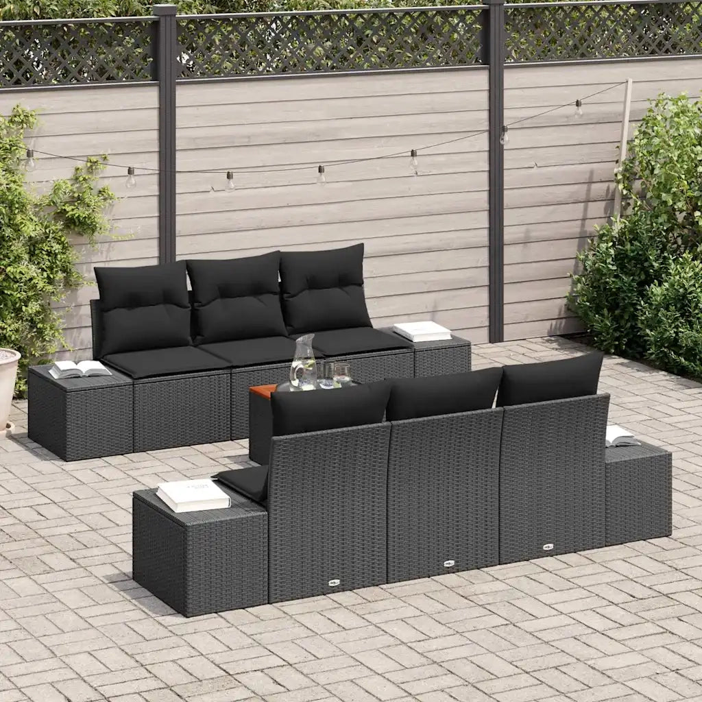 Set Divano da Giardino con archiviazione 7 pcs Nero polyrattan 3356574