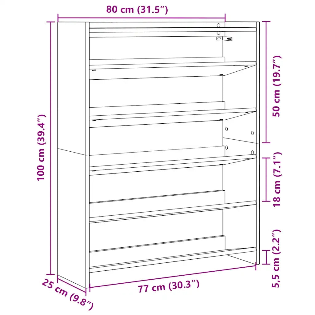Scarpiera-Scaffale per scarpe Legno Antico 80x25x100 cm in Legno Multistrato