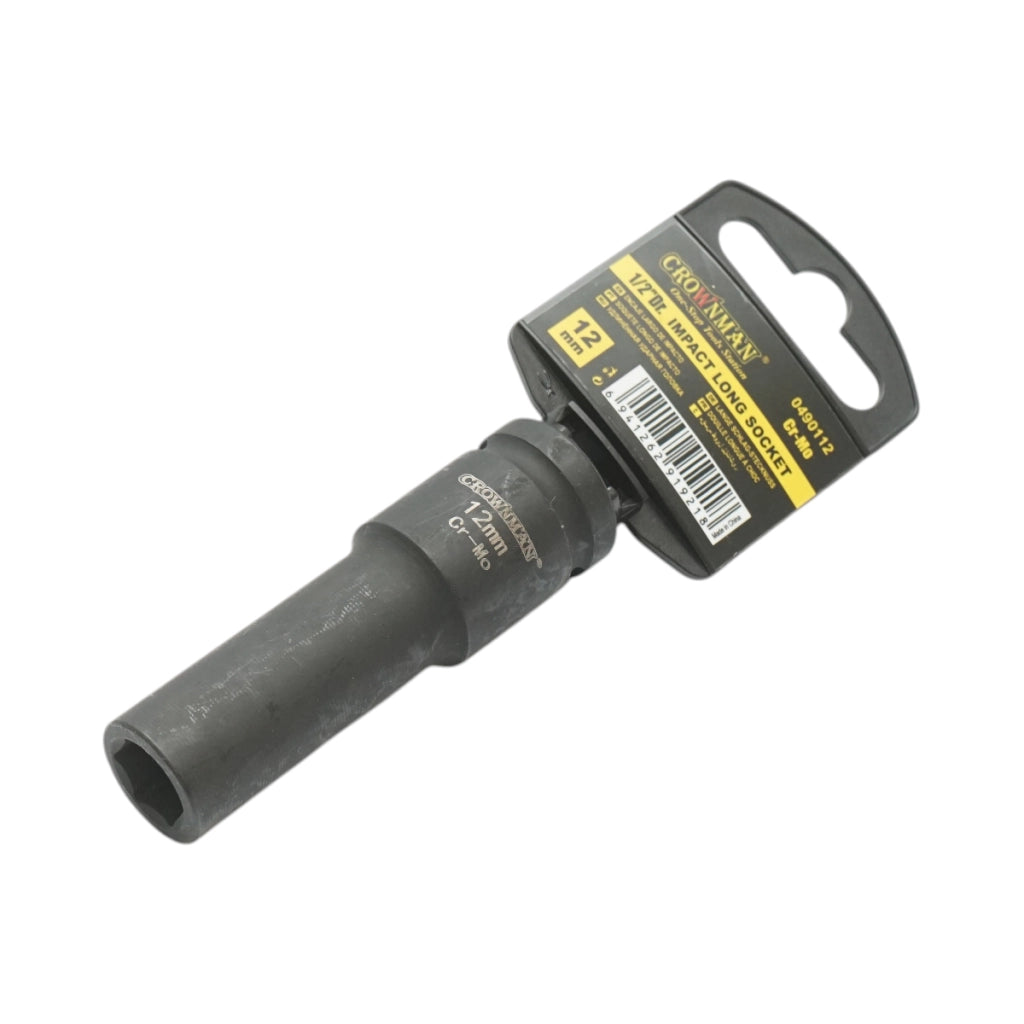 Chiave a bussola a impatto Crownman da 12 mm, quadrata in acciaio Cr-Mo da 1/2".