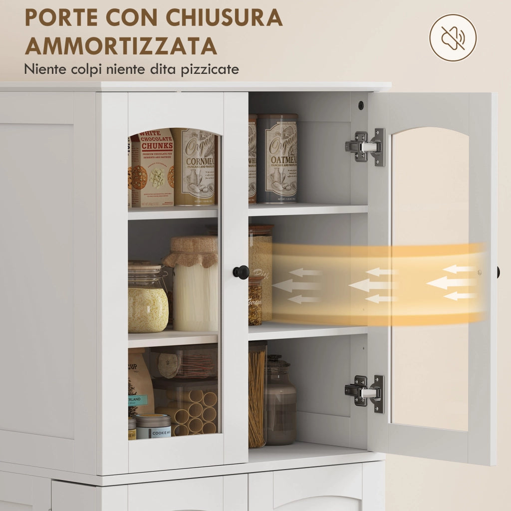Mobile Dispensa Cucina con Ante, Armadietti e Cerniere a Chiusura Silenziosa, in Legno, 60x40x162 cm, Bianco