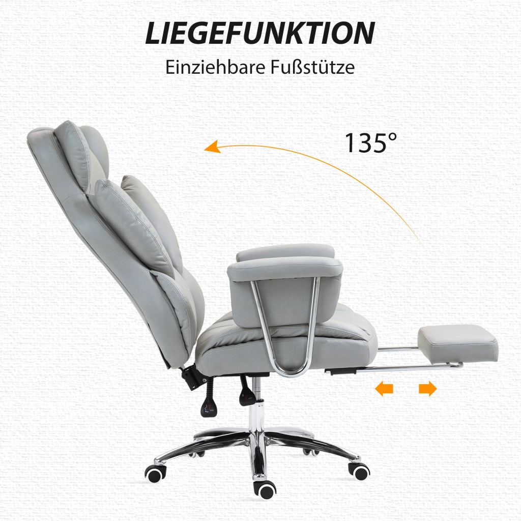Sedia da ufficio ergonomica reclinabile con poggiapiedi e braccioli in schiuma grigio chiaro