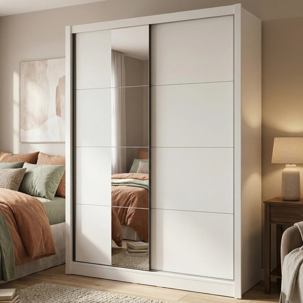 Armadio Camera da Letto Carisolo, Guardaroba Grande Appendiabiti, 155x215.5h cm Bianco Opaco