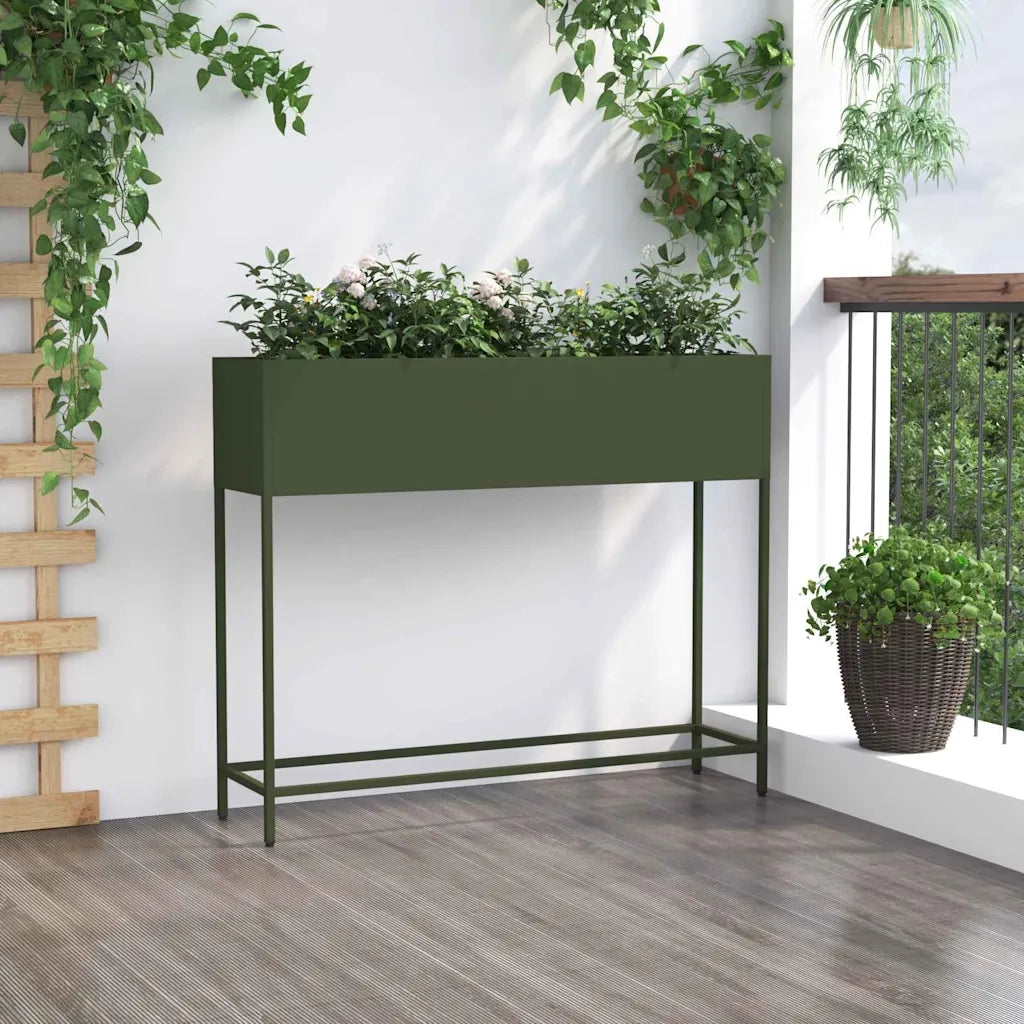 Vaso da Giardino Rialzato Oliver verde 100 x 26 x 82 cm Acciaio 865879