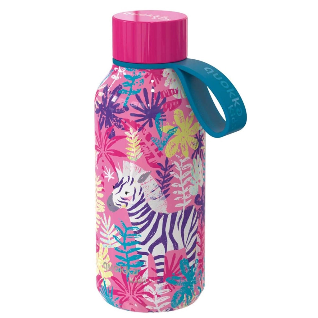 Bottiglia Termica 330ml Modello Solid Kids con Tracolla e Motivo Zebra Rosa Quokka