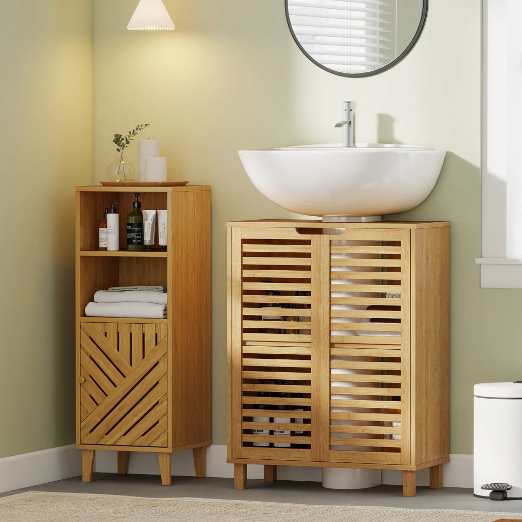 Mobile da Bagno con Ante a Lamelle ¨C Zephmum ¨C Legno di Bamb¨´ Naturale