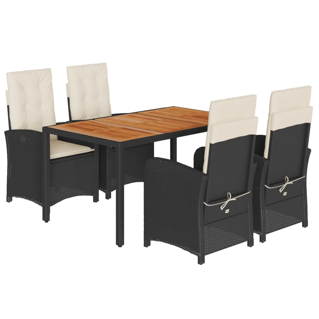 Set da Pranzo da Giardino 5 pz Nero con Cuscini in Polyrattan 3212224