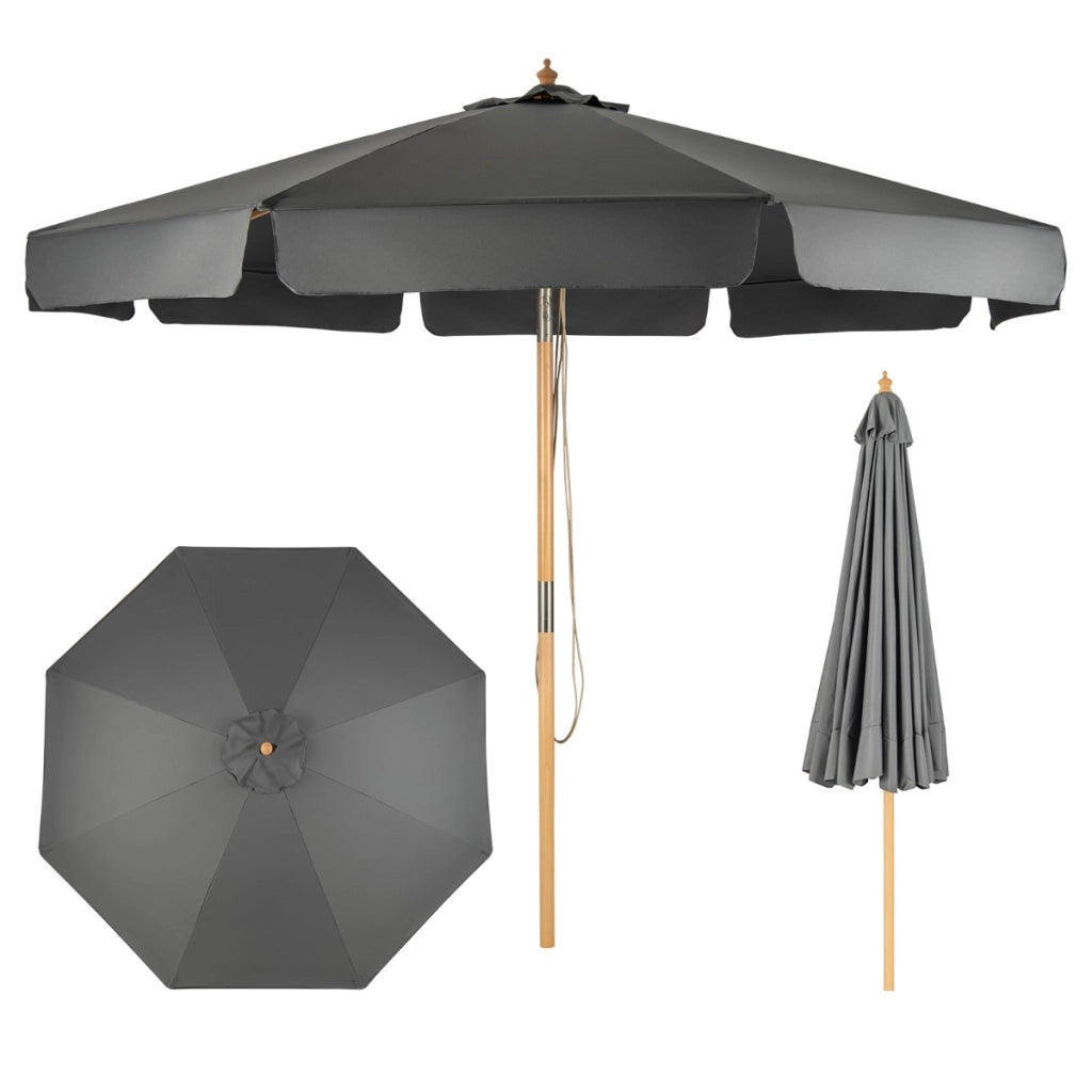 Ombrellone 300cm con altezza e angolo regolabili sistema a carrucola e corda, Ombrellone da giardino Grigio-Ombrelloni
