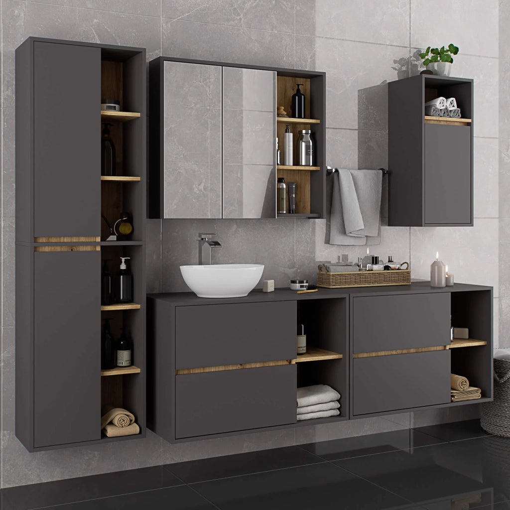 Colonna bagno sospesa VAMI Grigio Grafite, Rovere Artisan 50 cm 2 ante 50x30x170 cm