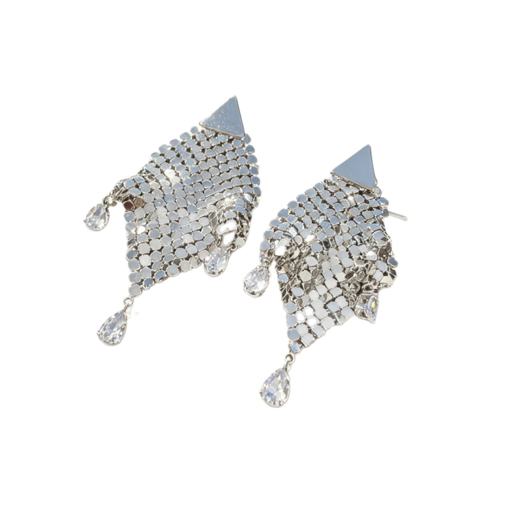 Orecchini pendenti triangolari in argento con paillettes
