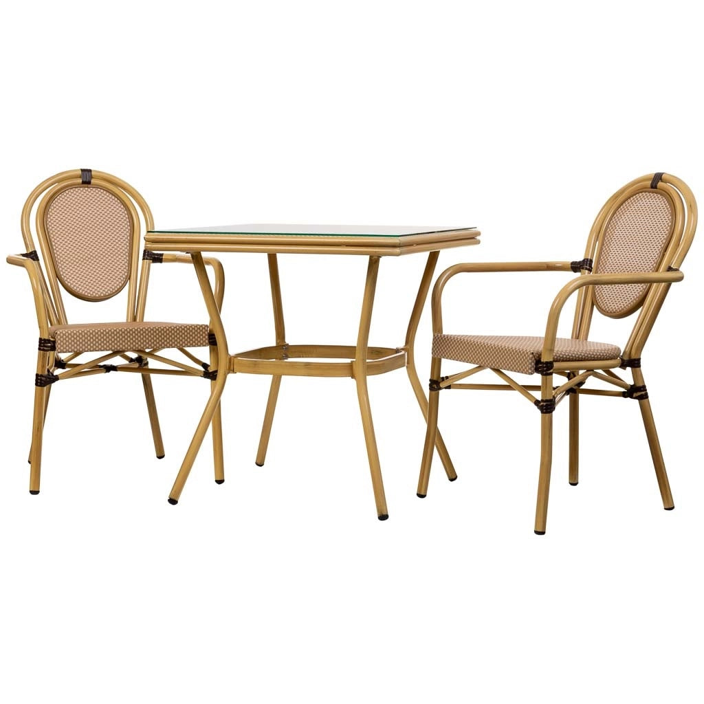 Set tavolo e 2 sedie marrone, tavolo: 70x70x72. sedia (2): 55x58x88