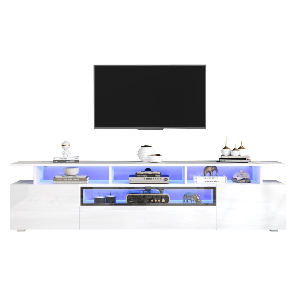 MOBILE TV 180x38x45 cm Bianco lucido con LED 2 ante 1 cassetto per TV fino a 75"