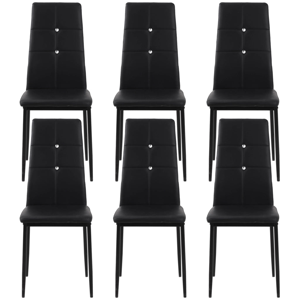 Set 6 Sedie da Pranzo Imbottite ¨C Xylo ¨C Schienale Alto PU Nero Gambe Acciaio Design Moderno