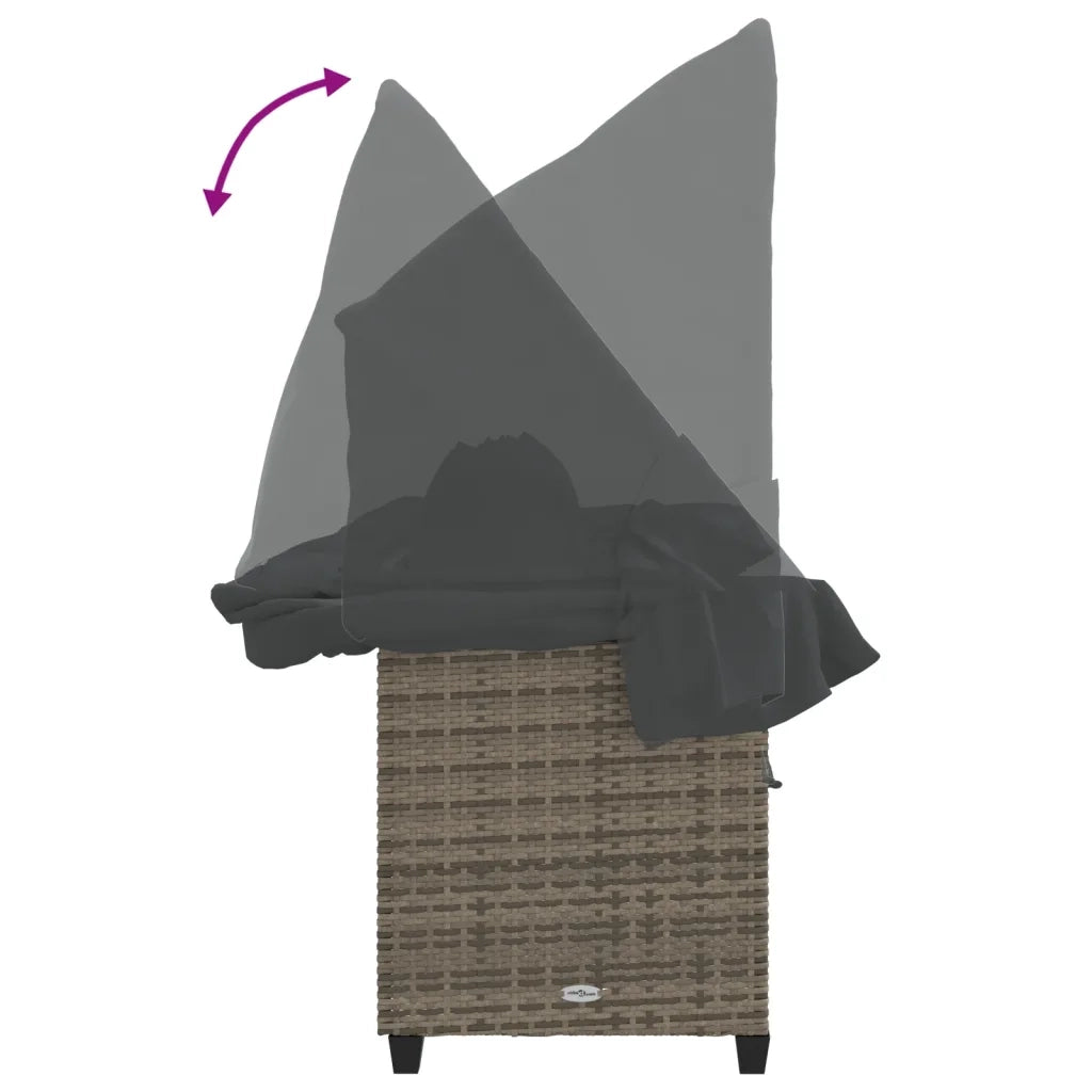Lettino Prendisole con Baldacchino e Cuscini Grigio Polyrattan 368355