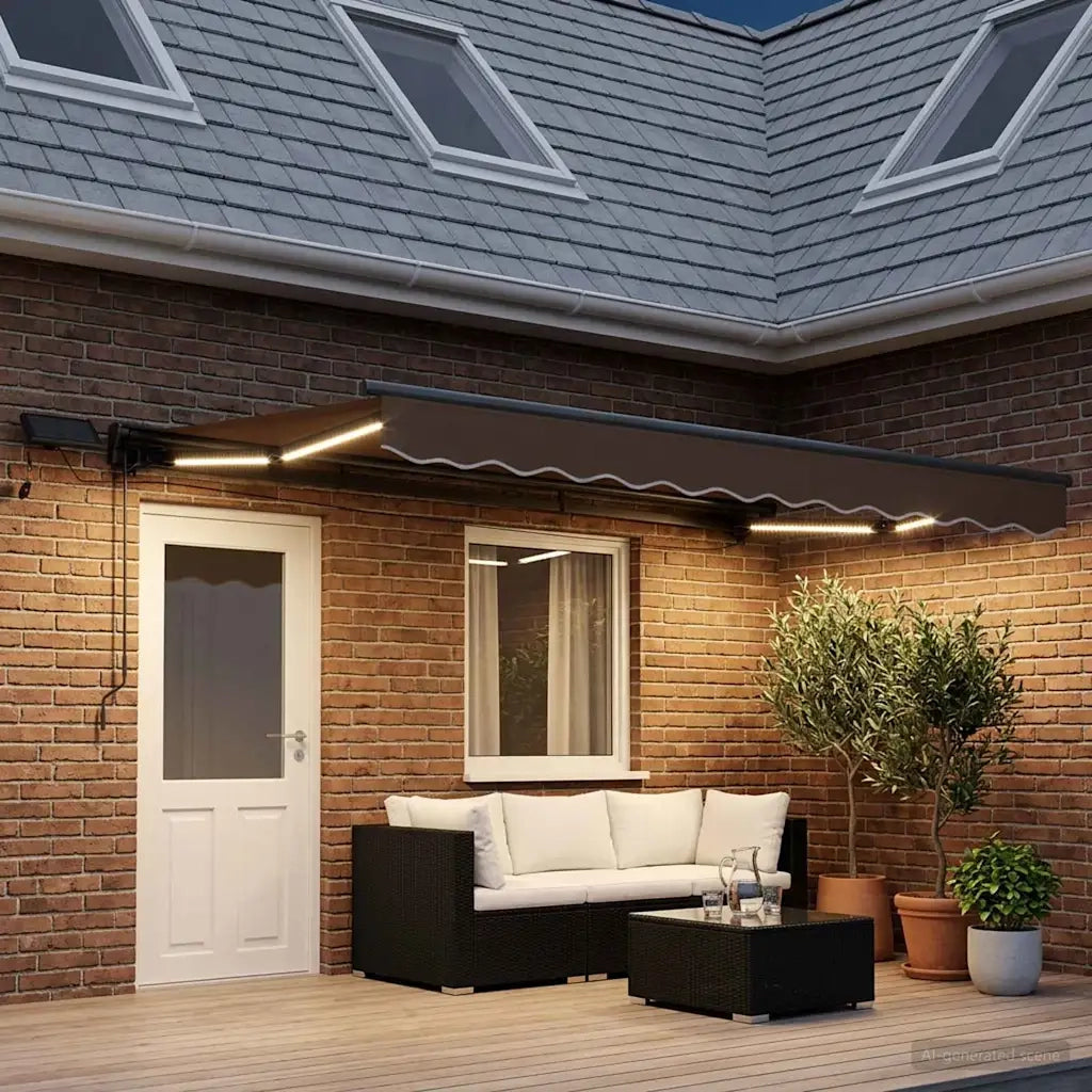 Cornice per Tenda Manuale con LED Tortora 5 x 3 m 3426398