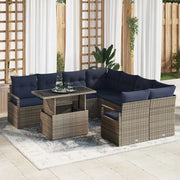 Set Divano da Giardino 9 pcs Grigio e Blu Navy polyrattan 3348801