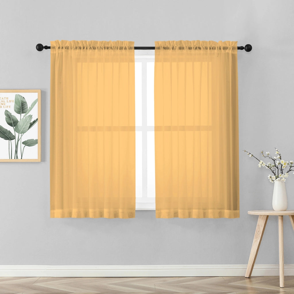 Coppia Tendine Tende 60 x 150 Cm Finestra Semi Oscuranti A Tinta Unita Leggera Cucina Camera Cameretta 2 Pannelli Oro