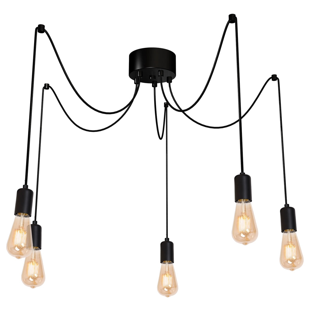 Lampada a sospensione loft nera regolabile Spindel Luminex 5xE27