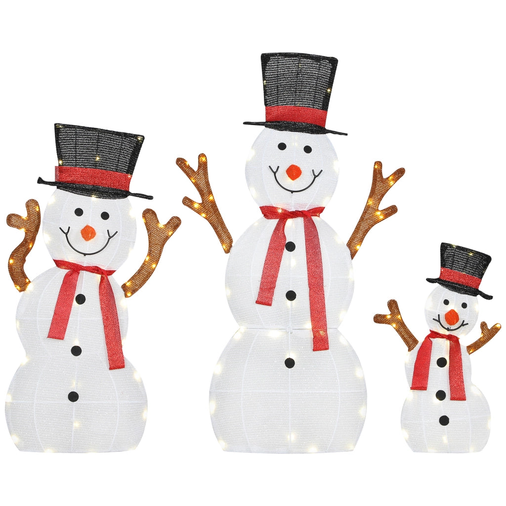 Famiglia di Pupazzi di Neve Natalizi 3 Pezzi ¨C zephmum ¨C Bianco, Acciaio, Polyester, LED, Esterno