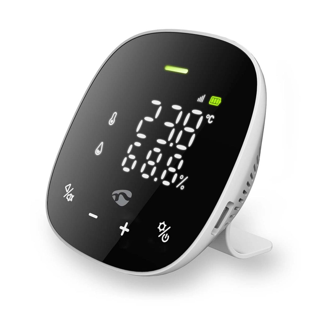 Sensore Wi-Fi di qualità dell'aria e anidride carbonica con display a LED Bianco / Nero Nedis