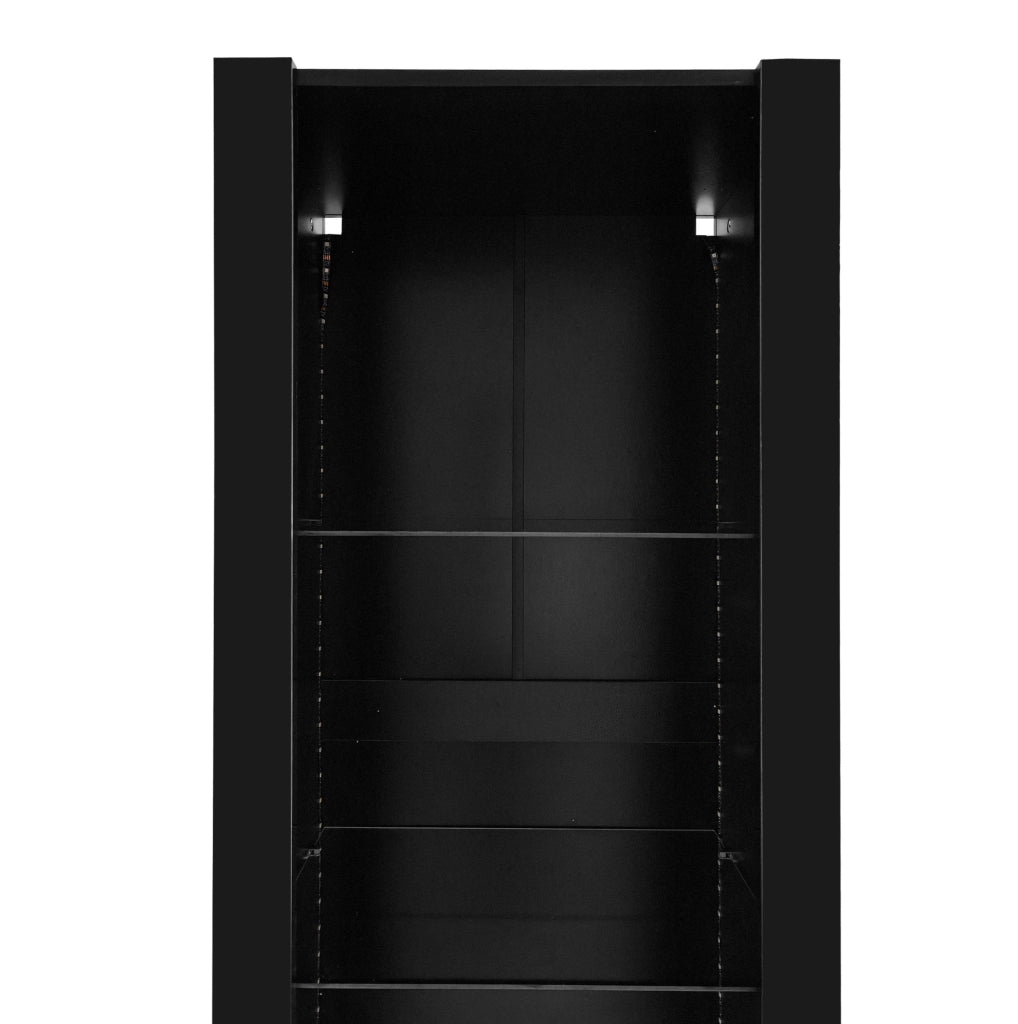 Vetrina 55x38x166 cm con illuminazione LED e 3 ripiani in vetro in pannello truciolare nero