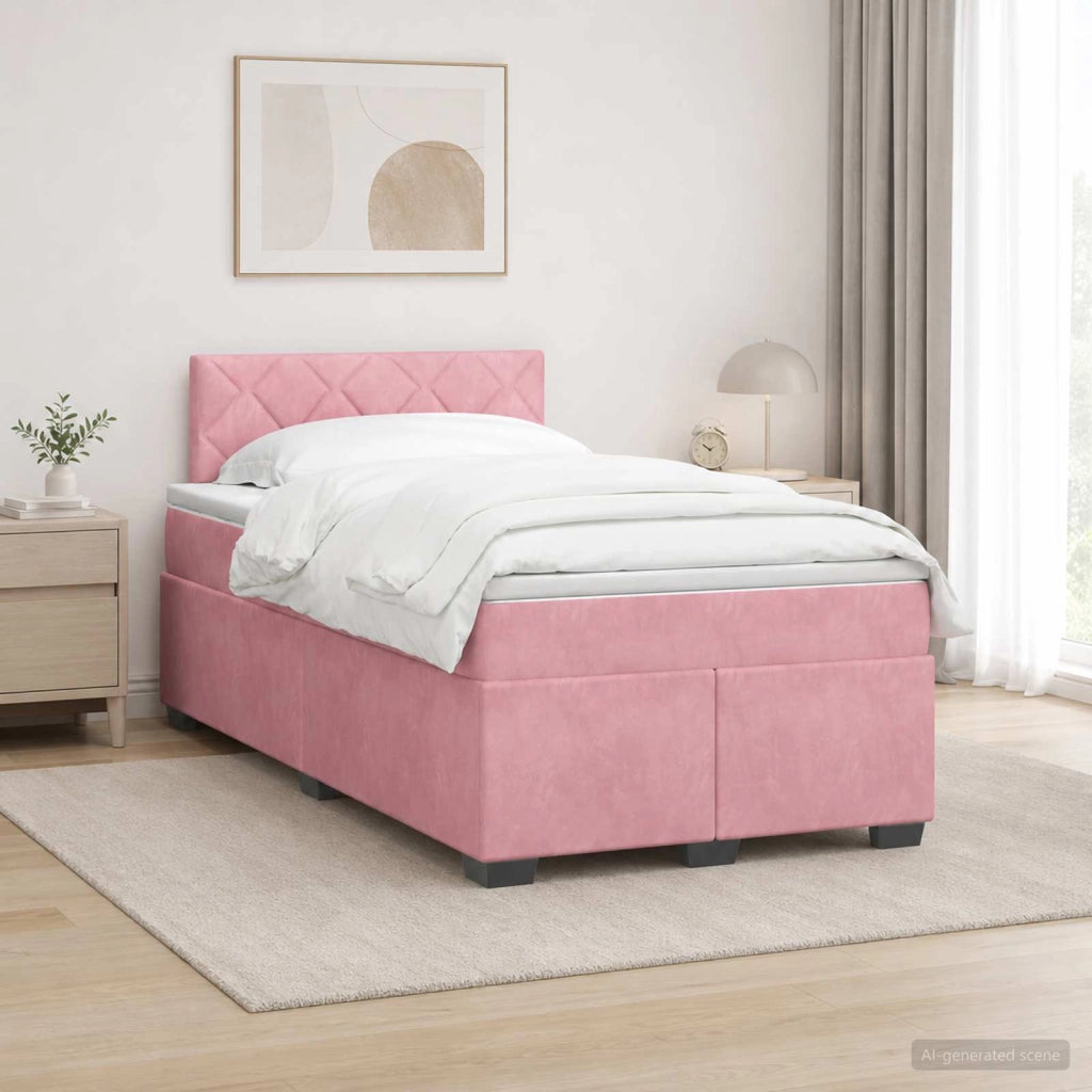 Letto con Box Spring, Materasso e LED Rosa 120 x 190 cm Velluto 3452149