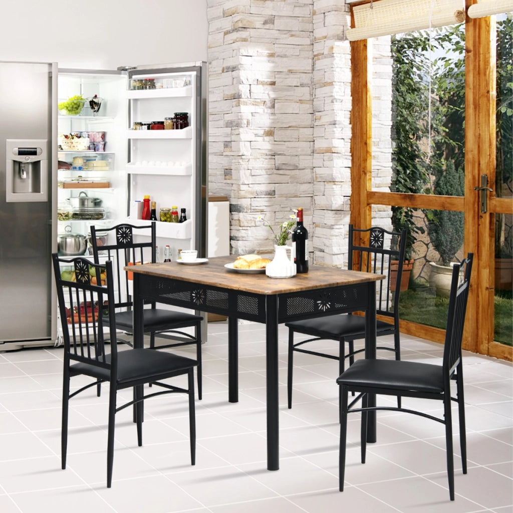 Set tavolo e sedie imbottite da cucina 5 pezzi, Tavolo rettangolare 107 cm con sedie per 4 persone Nero-Tavoli e sedie da pranzo
