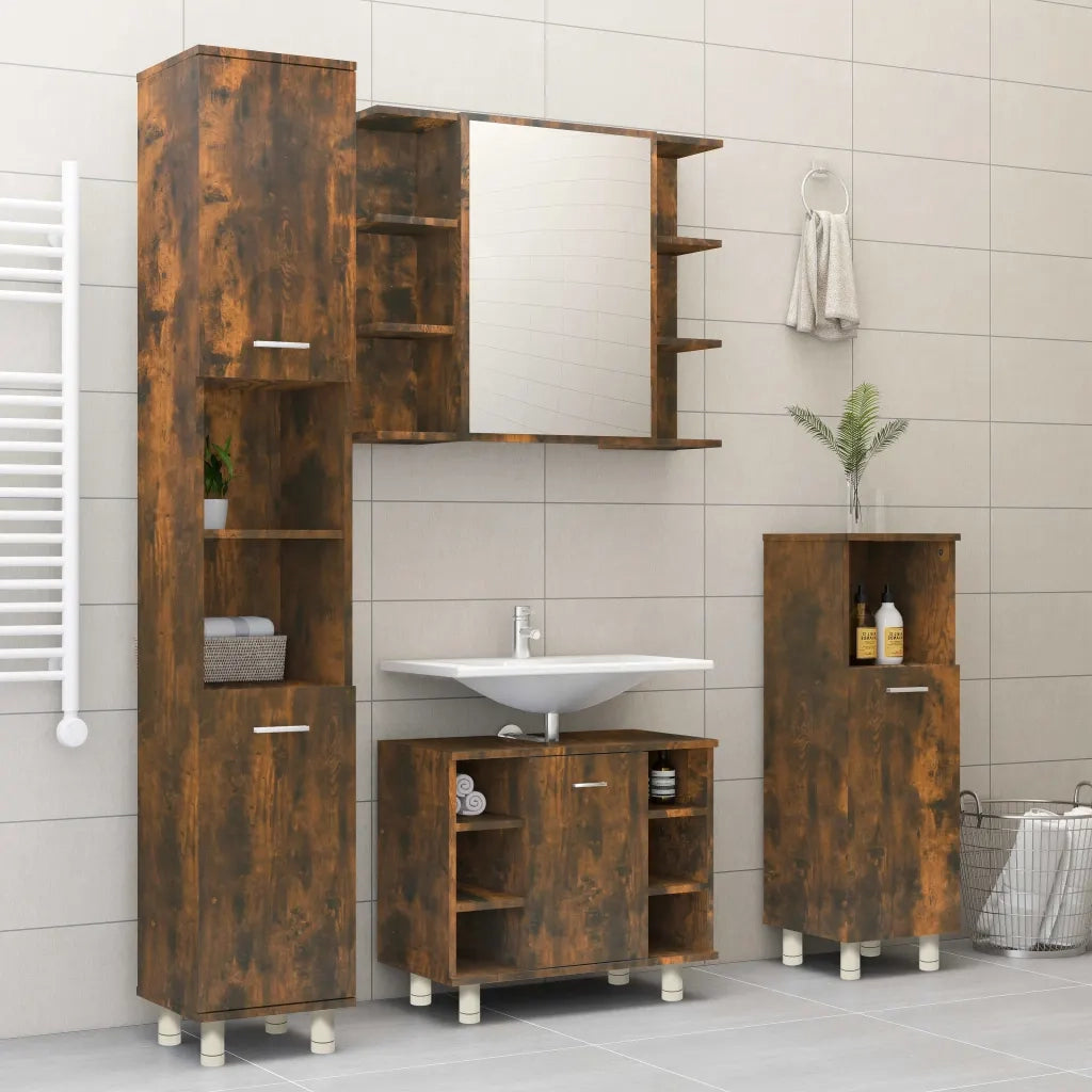 Armadietto Bagno Rovere Fumo 30x30x95 cm in Legno Multistrato 815606