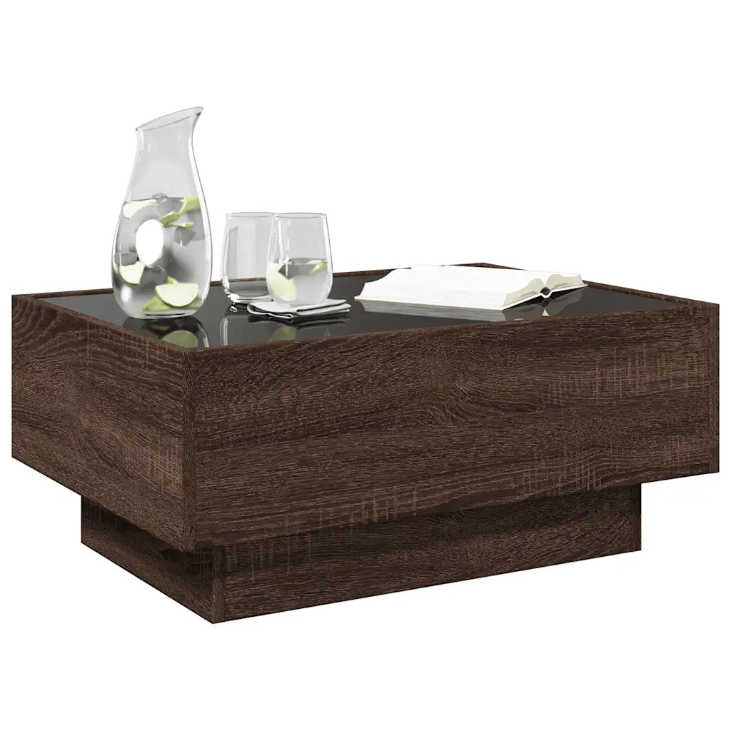 Tavolino Salotto con LED-Tavolino da soggiorno-Tavolo Rovere Marrone 70x50x30 cm Multistrato