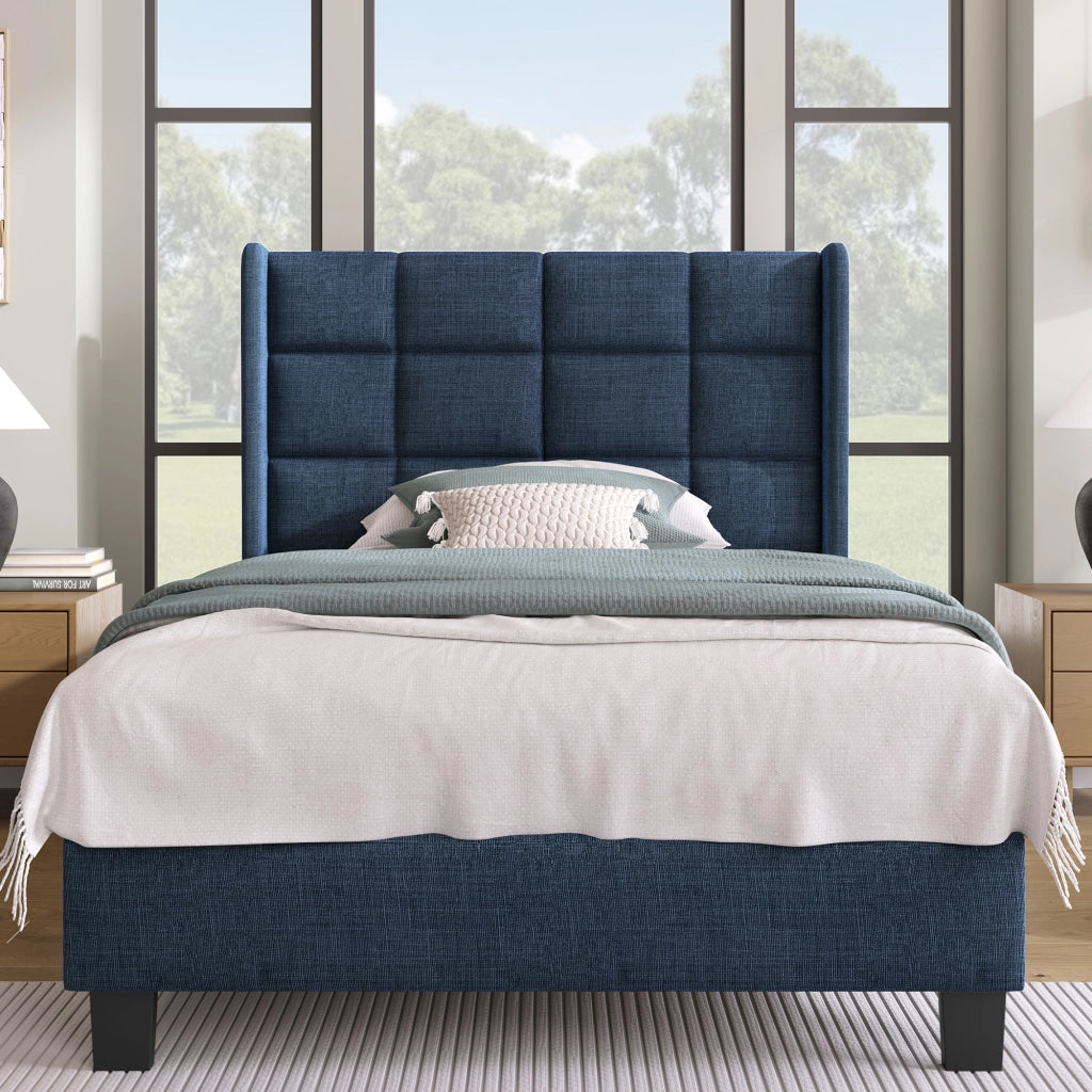 letto imbottito lino blu 90 x 200 cm