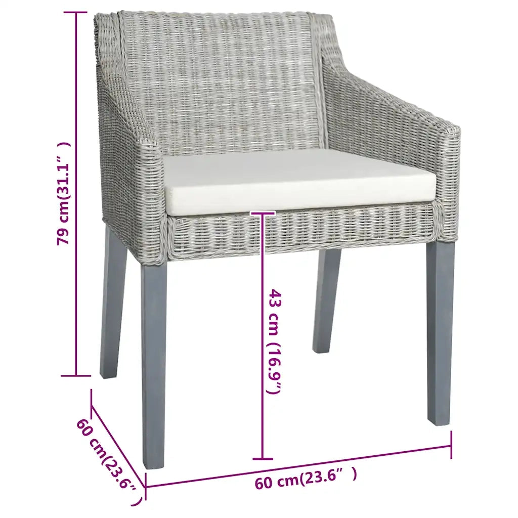 Sedie da Pranzo con Cuscini 2 pz Grigi in Rattan Naturale 325494