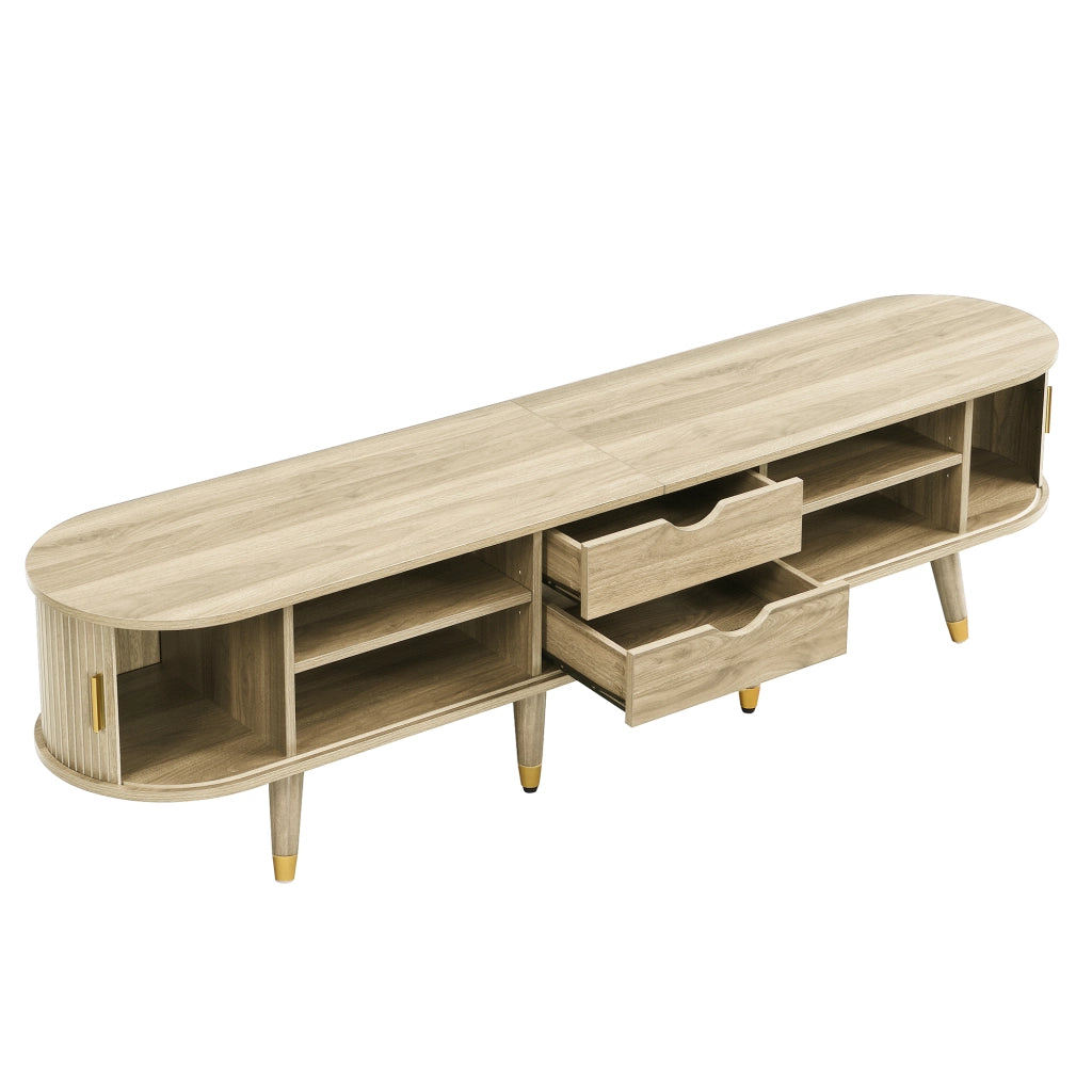 Mobile TV 175x38x45 cm Effetto Rovere con Anta Scorrevole, Cassetti, Vani Aperti e Portata 60 kg
