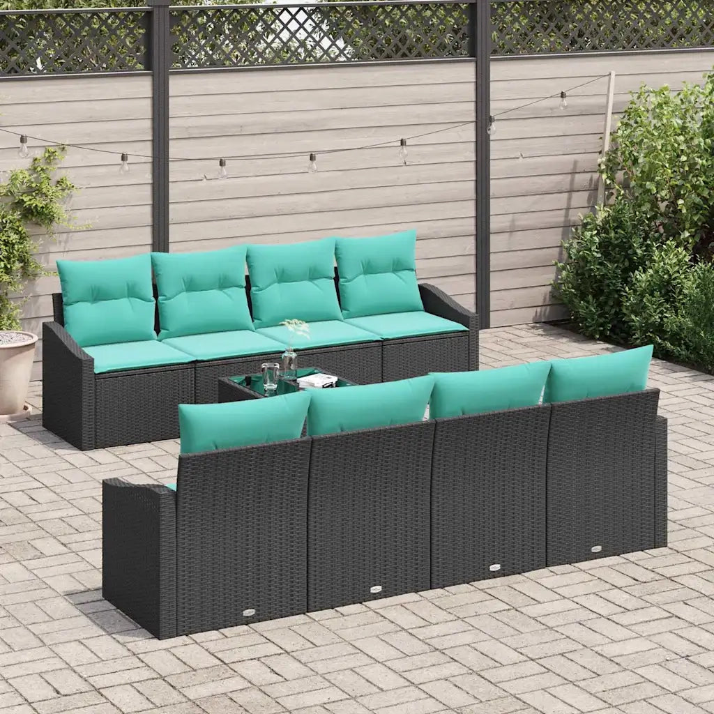 Set di divani con cuscino 9 pcs Nero e Turchese polyrattan 3346656