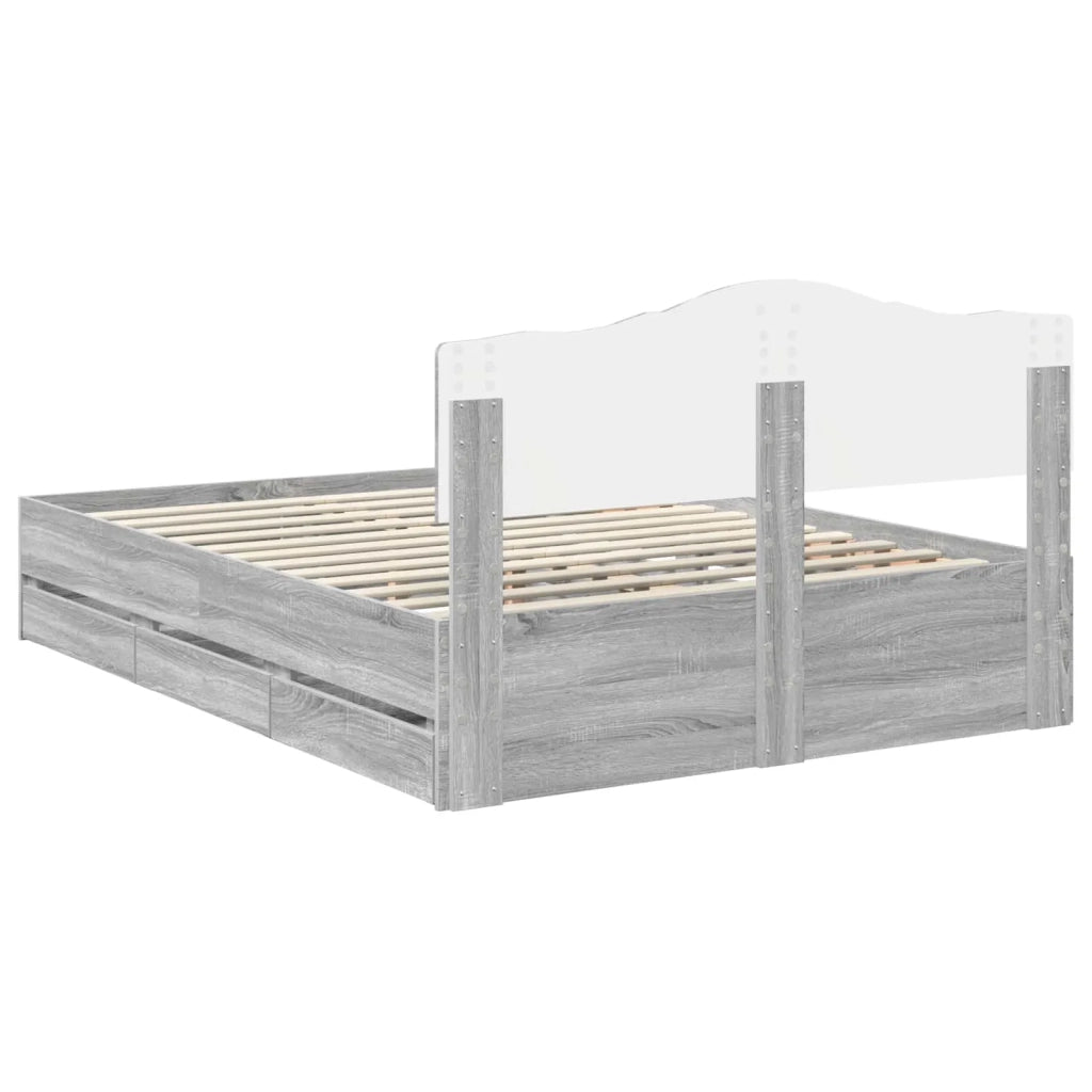 Letto matrimoniale | Letto per adulti | Struttura del letto con cassetto Grigio Sonoma 140 x 200 cm