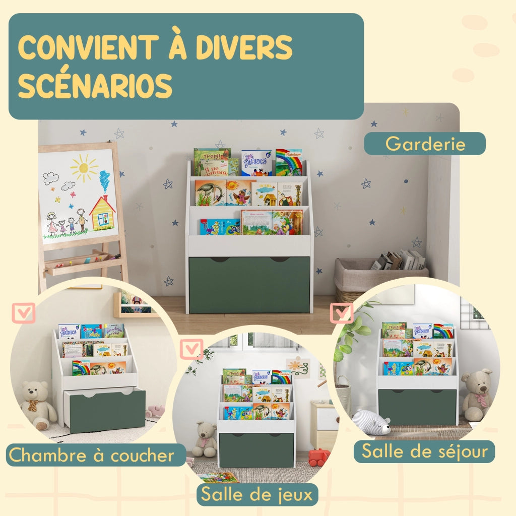 Libreria bambini con cassetto e 3 ripiani ¨C Minimal ¨C verde 62.5x30x70 cm