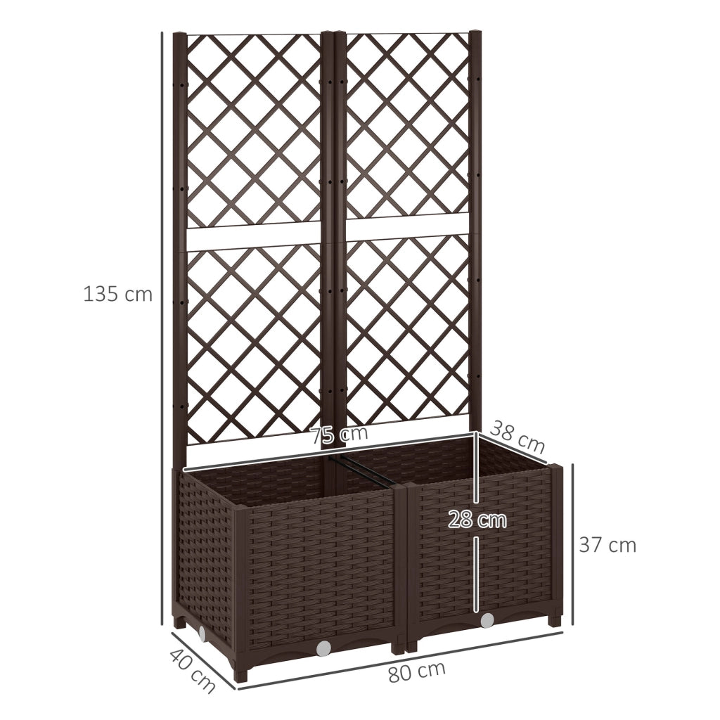 Fioriera con traliccio in legno da giardino - Xylo - 80x40x135 cm marrone