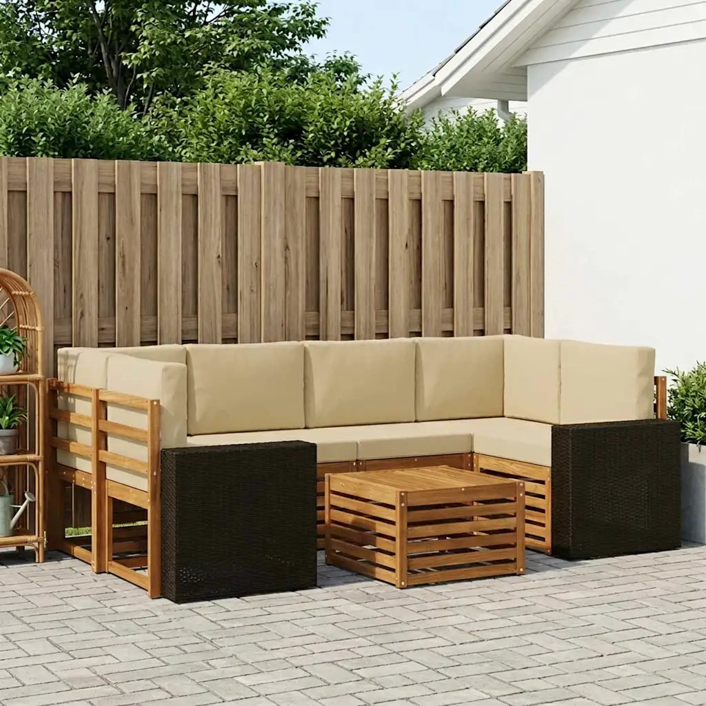 Set di divani da esterno con cuscino 7 pcs Naturale e Beige 3384094