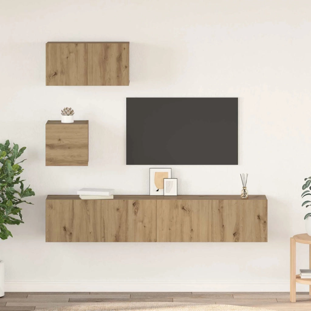 Set mobile TV 3 pz-Credenza per TV Rovere artigianale Legno multistrato 603418