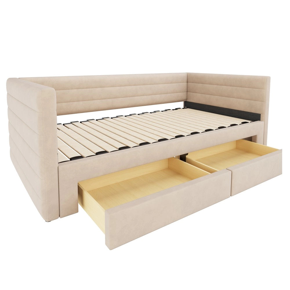 Letto Imbottito Estraibile 3 in 1 con Cassetti e Rete a Doghe ¨C MINIMAL ¨C Singolo/Matrimoniale 90x190, Beige
