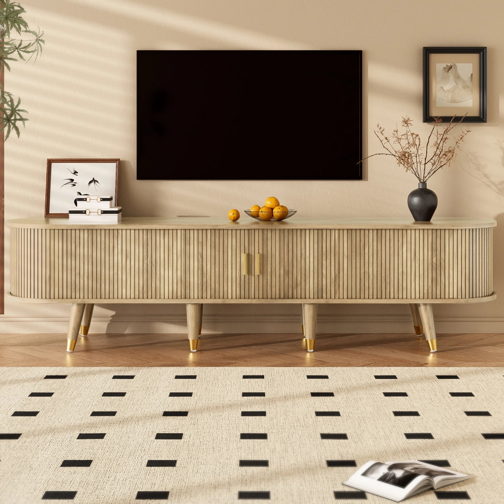 Mobile TV 175x38x45 cm Effetto Rovere con Anta Scorrevole, Cassetti, Vani Aperti e Portata 60 kg