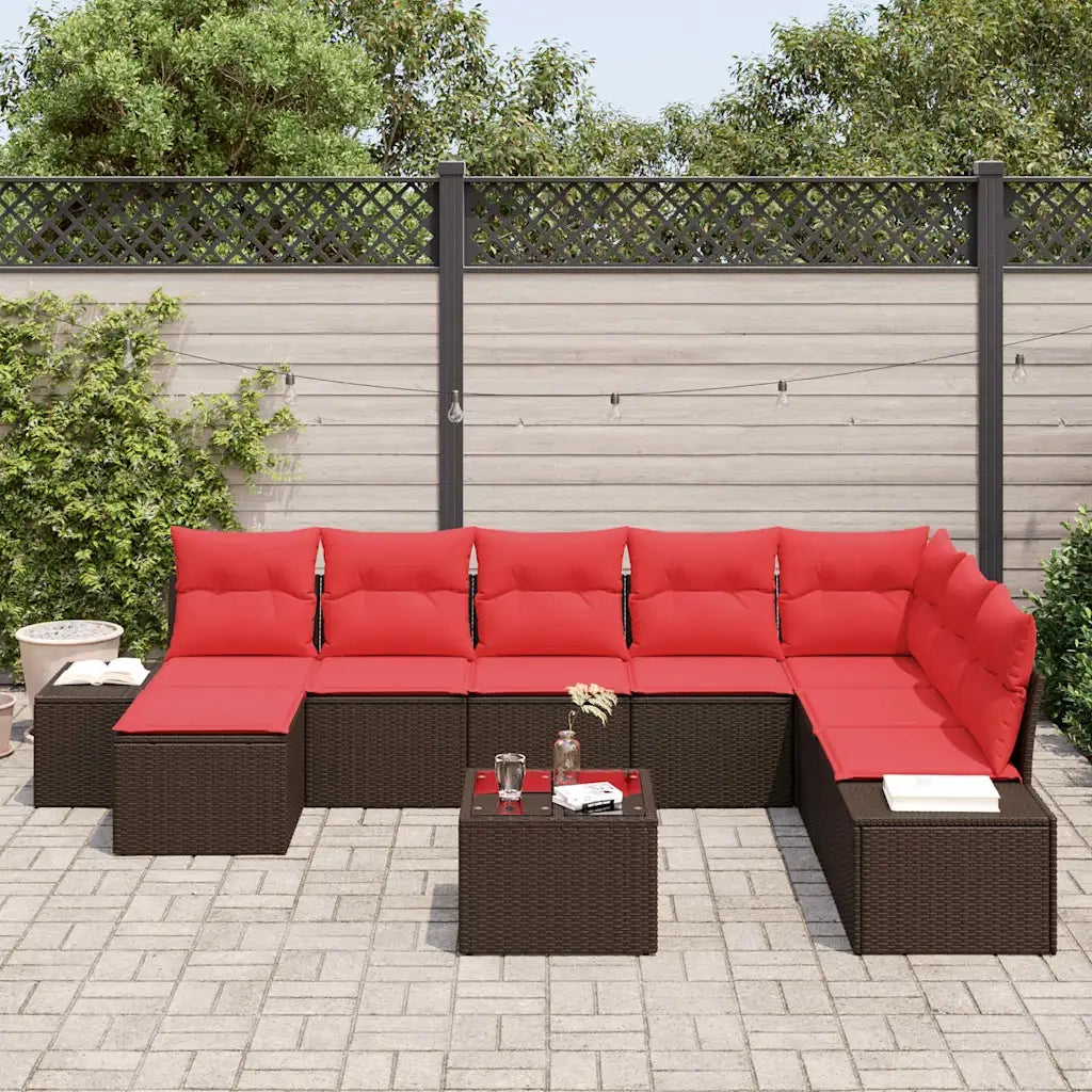 Set Divano da Giardino con cuscino 9 pcs Marrone polyrattan 3347194