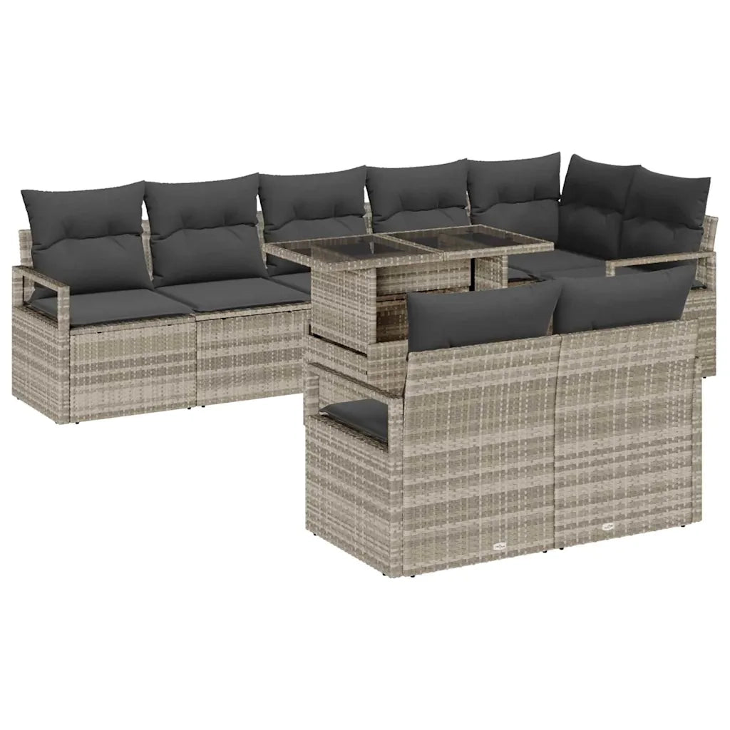 Set Divano da Giardino 9 pcs Grigio chiaro polyrattan