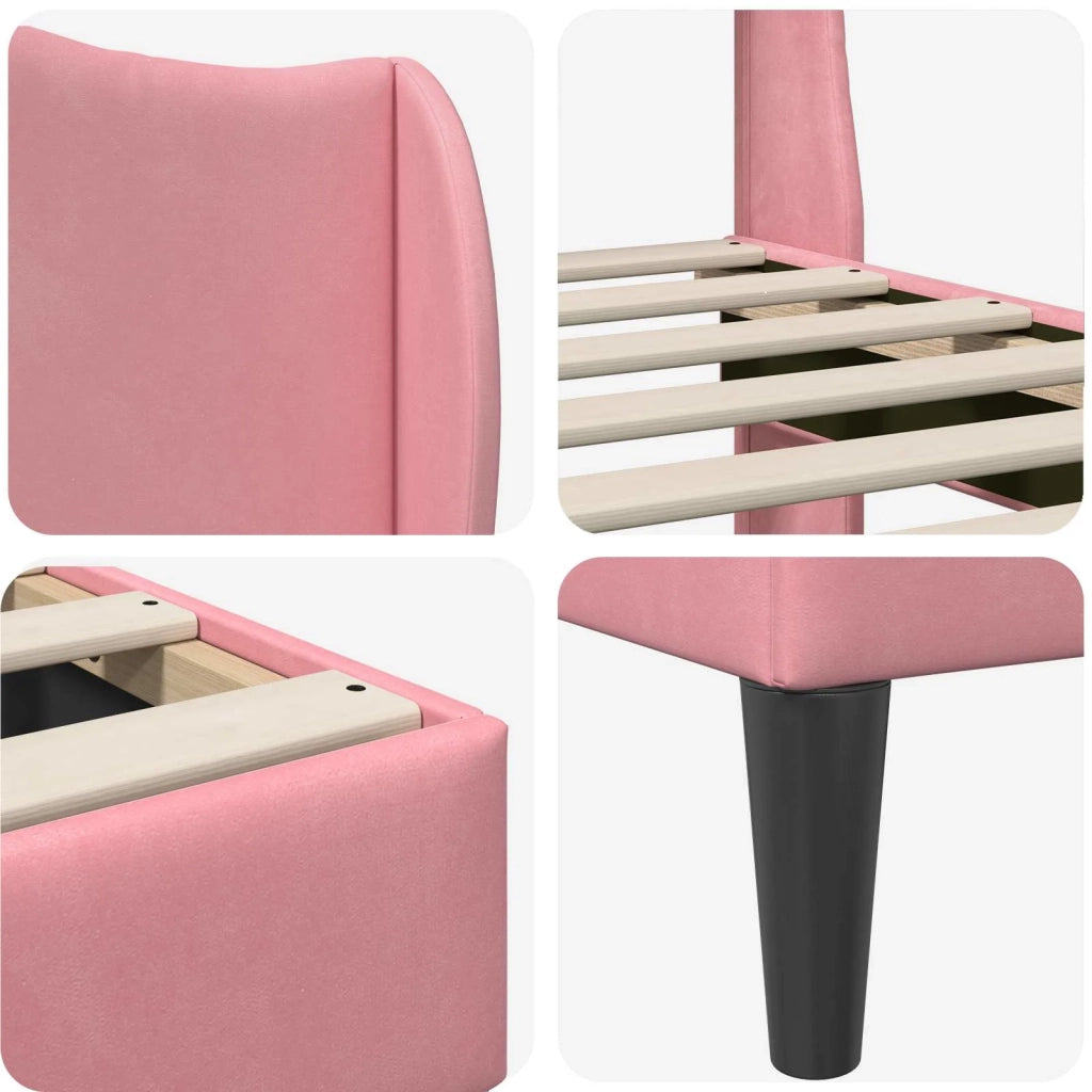 Struttura del letto con testiera-Giroletto Rosa 140 x 190 cm Velluto 820455