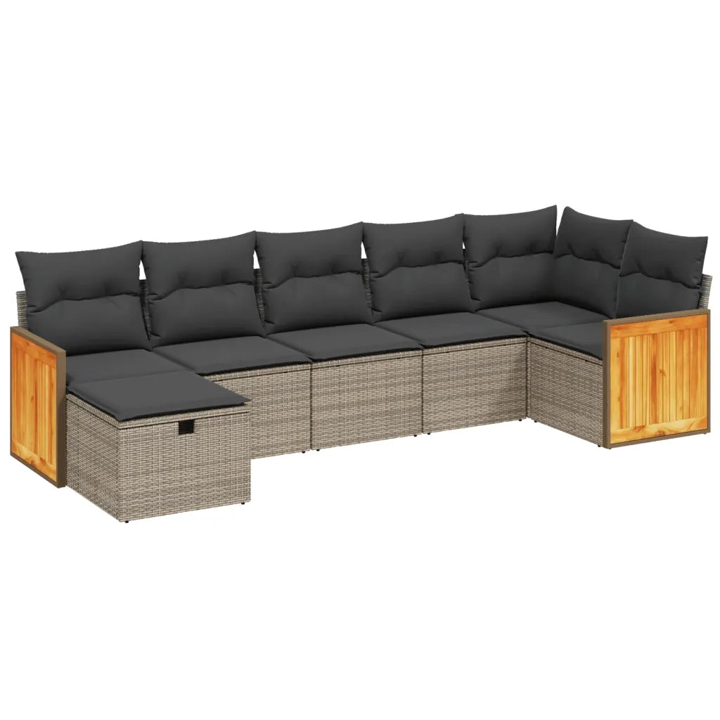 Set Divani da Giardino 7 pz con Cuscini Grigio in Polyrattan 3265750