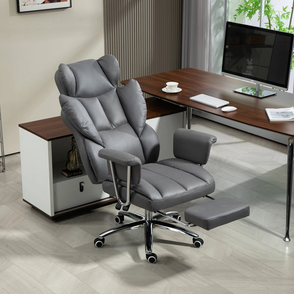 Sedia da Ufficio Ergonomica con Schienale Reclinabile 135° Poggiapiedi e Altezza Regolabile in Schiuma Grigio Scuro