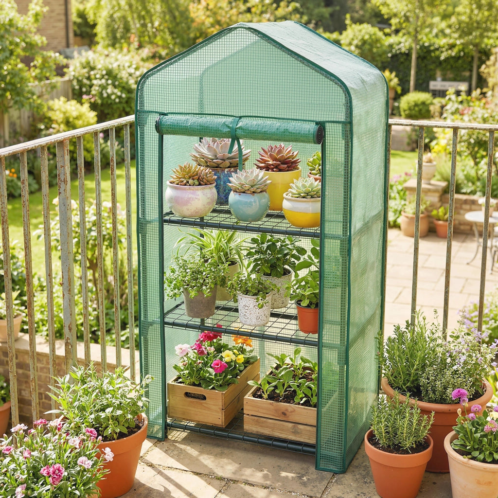 Serra da giardino con scaffali 3 livelli ¨C Xylo ¨C acciaio verde 59x39x127 cm balcone esterno