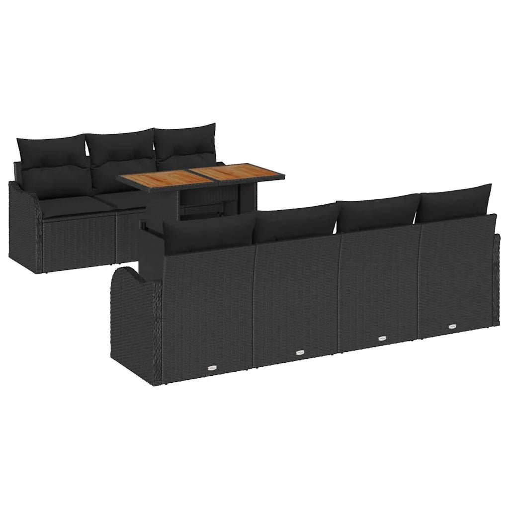Set Divano da Giardino con cuscino 8 pcs Nero