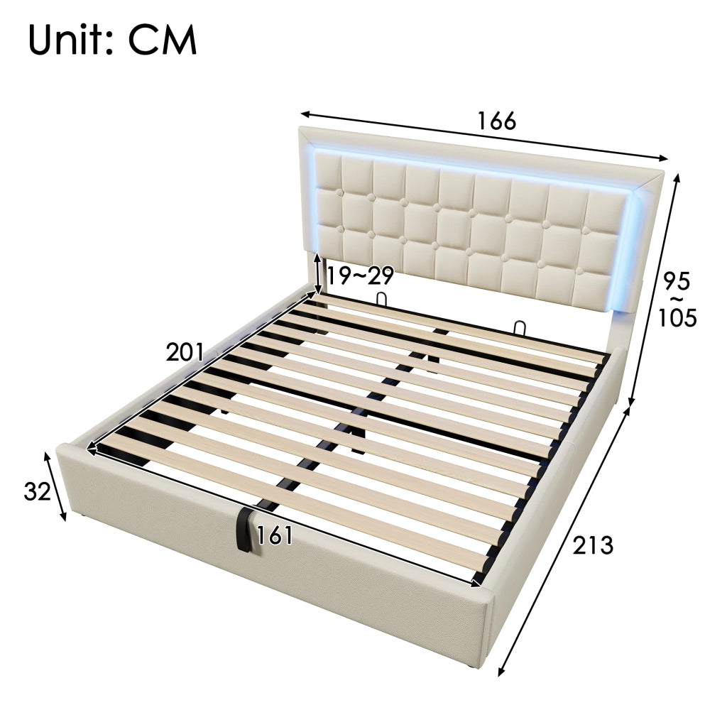 LETTO Contenitore 160x200 cm con LED, PU Bianco