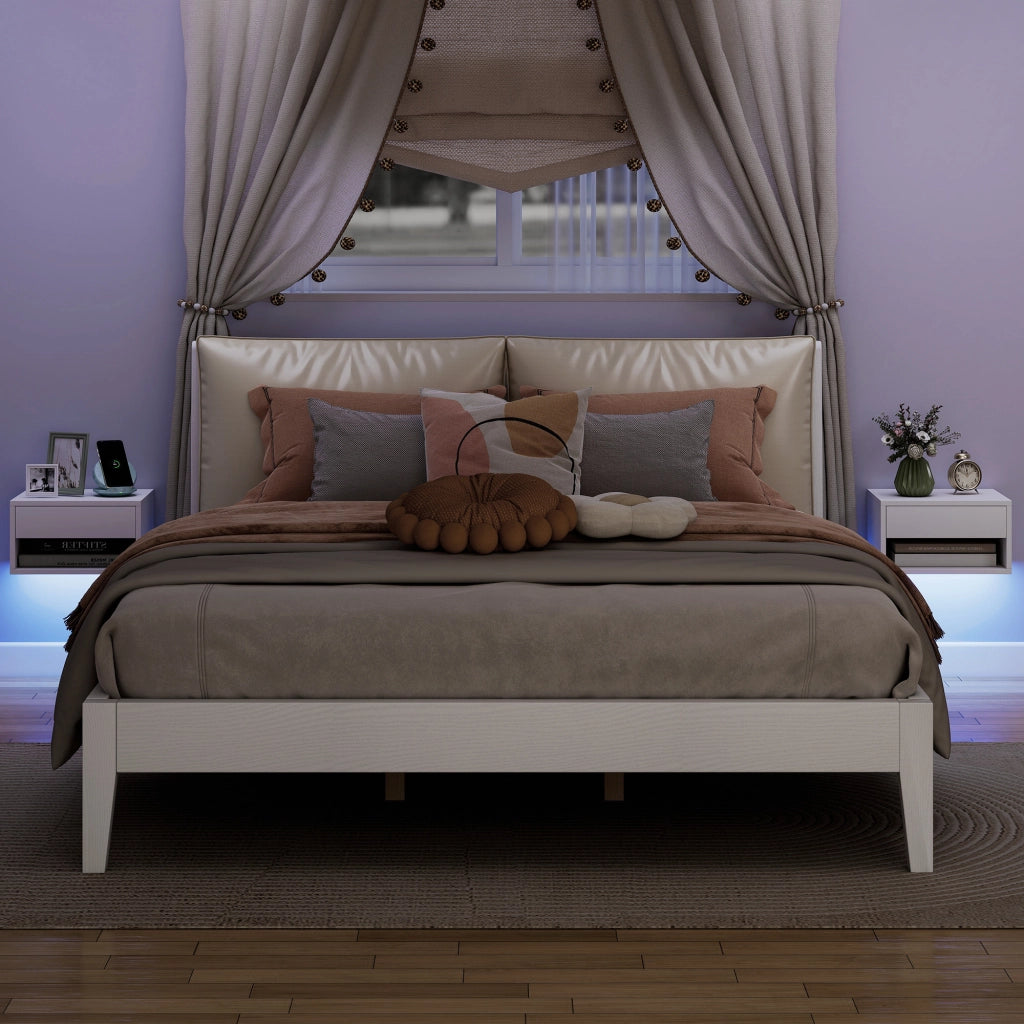 Set 2 comodini sospesi LED RGB con app, cassetto, ripiano, 37x32x21cm ¨C Xylo ¨C Bianco