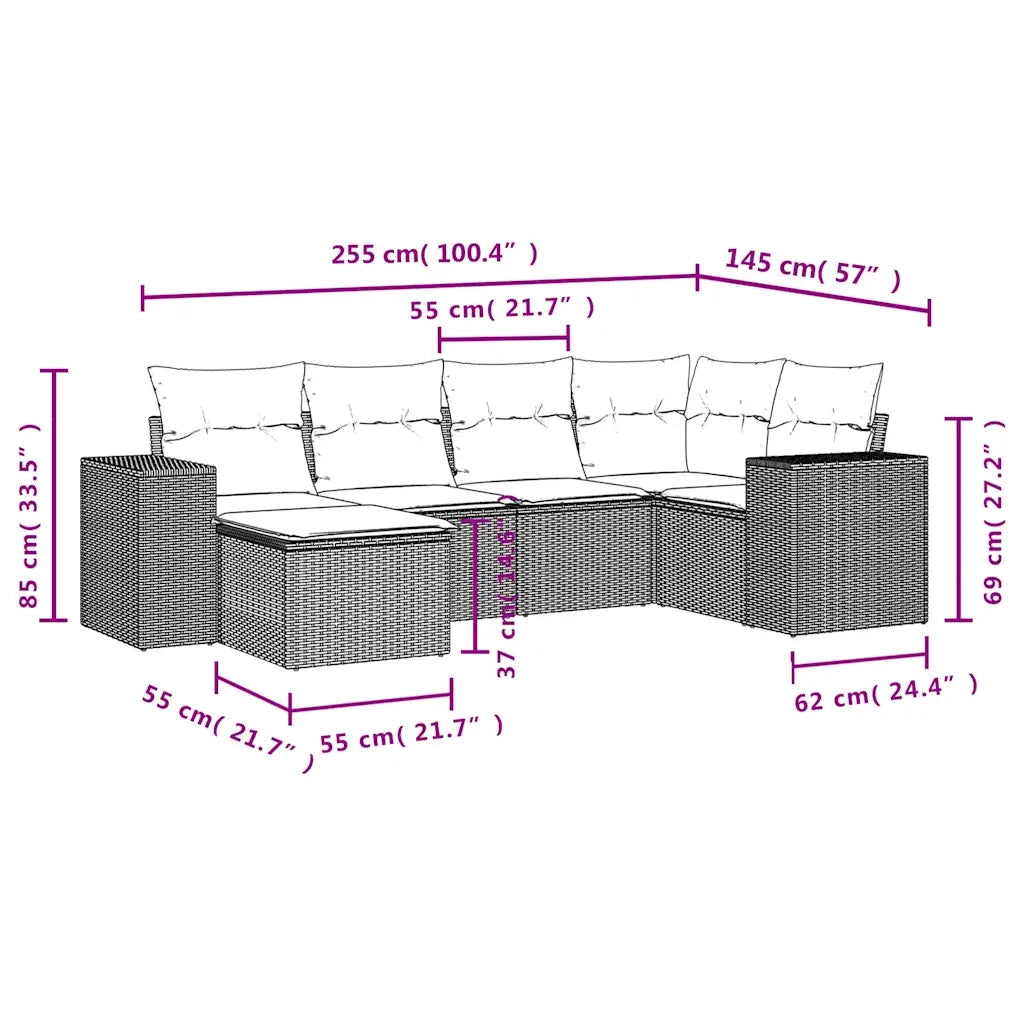 Set Divano da Giardino 6 pz con Cuscini Marrone in Polyrattan 3222862