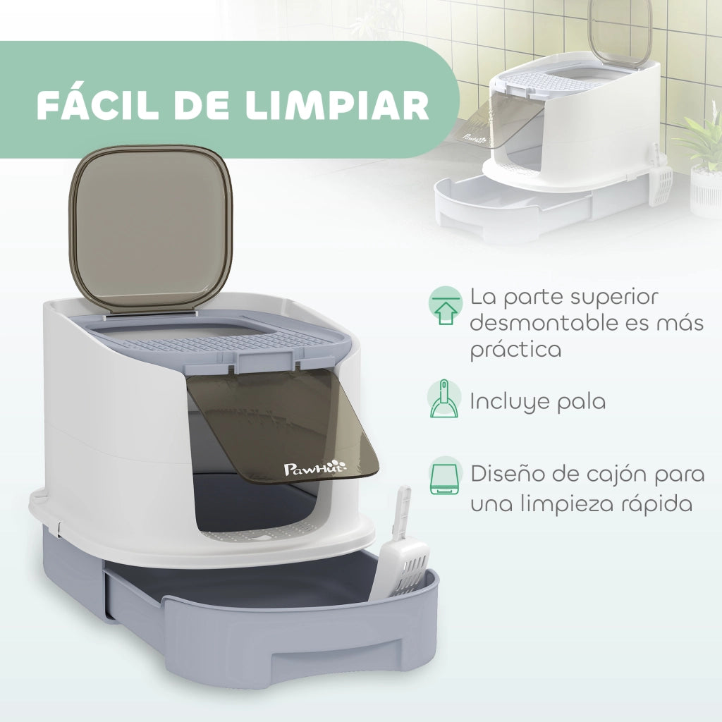 Lettiera Chiusa per Gatti ¨C Xylo ¨C Ingresso Frontale, Uscita Superiore, Cassetto Estraibile, 40,5x52,5x42,5 cm, Bianco e Grigio